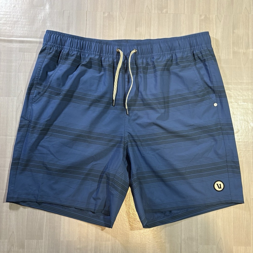 Vuori Kore Shorts Mens XL Blue/Black Performance Stretch Swim Trunks Athletic